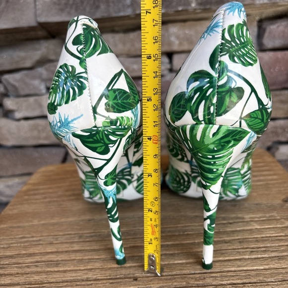 Aldo Stella Printed Patent Tropical Leaves Stiletto 4.5 In Peep Toe Heels 9 - Picture 8 of 12